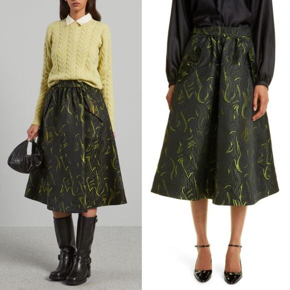 Max‎ Mara Cellula Logo Embroidered Jacquard Skirt Size 12 Black Green NWT - Picture 1 of 11